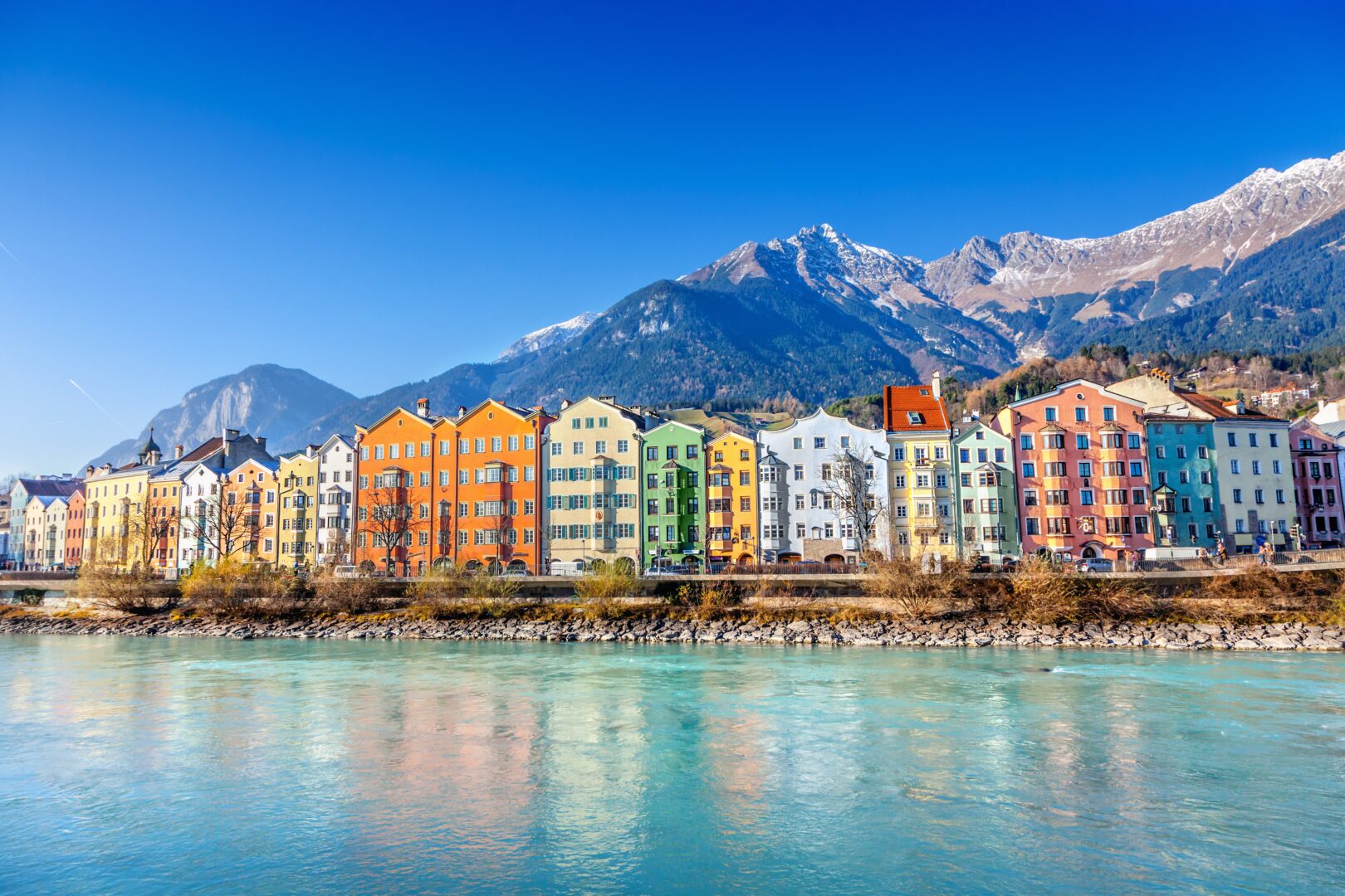 The colorful waterfront of Innsbruck, Austria