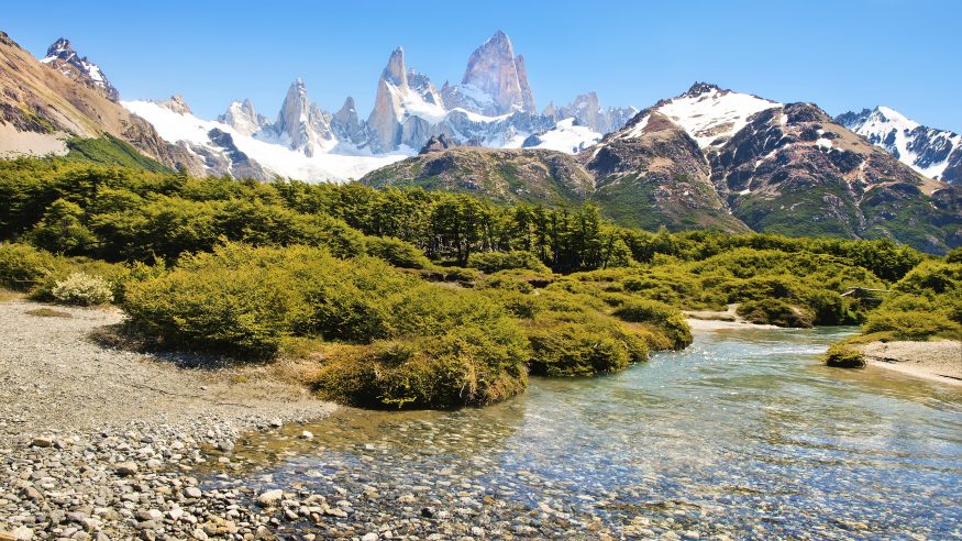 El Chalten River with Mt. Fitz Roy in the background