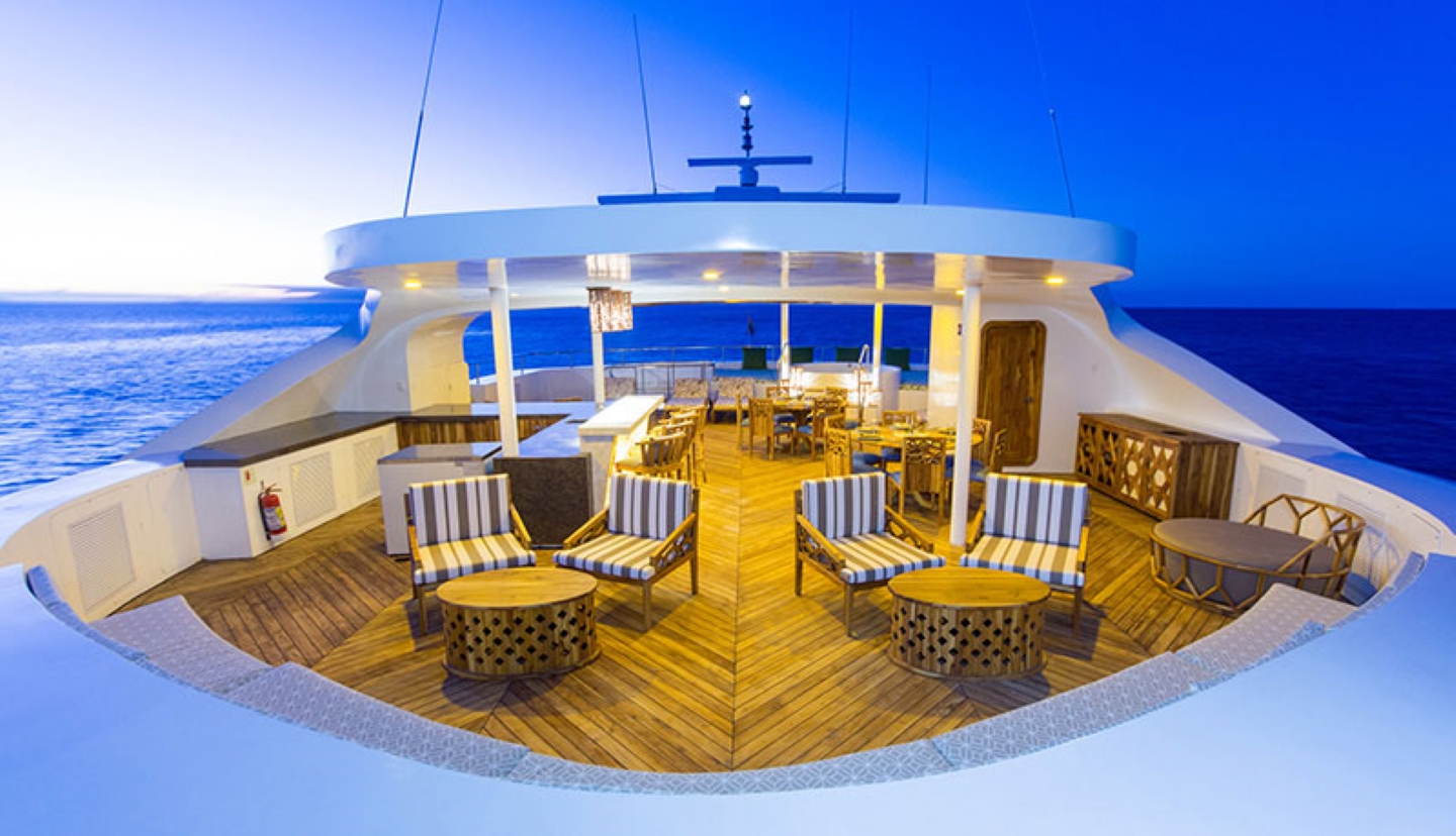 Sky deck lounge on the Elite Galapagos vessel