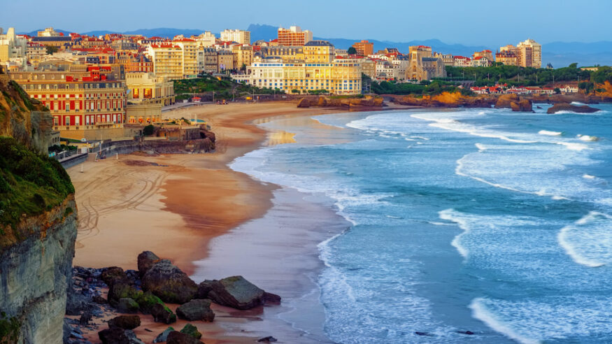 Biarritz city and its famous sand beaches - Miramar and La Grande Plage, Bay of Biscay, Atlantic coast, France