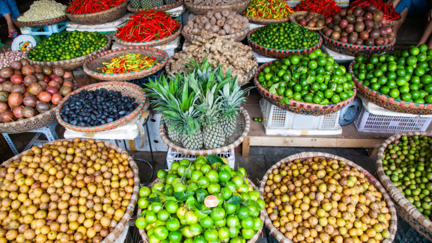 tropical spices and fruits sold at a local market in Hanoi (Vietnam)