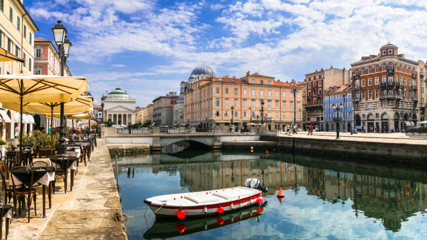 Downtown of Trieste with canals and restaurants,