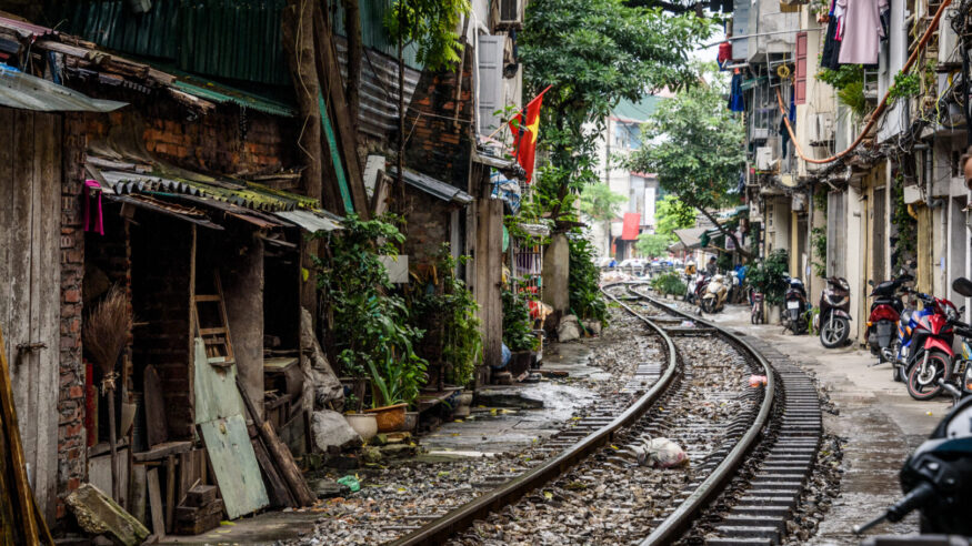 The Saigon to Hanoi Train line in Old Quarter Hanoi