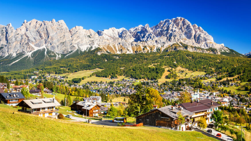 Cortina d'Ampezzo, Italy. Pearl of the Dolomites in South Tyrol Northern Italy, famous travel spot in Europe.