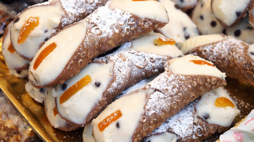 Traditional and famous Sicilian cannoli, cream horns, with fresh cream and cedro.