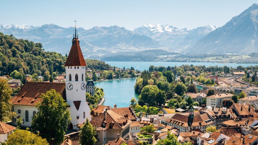 Thun cityspace with Alps mountain and lake in Switzerland